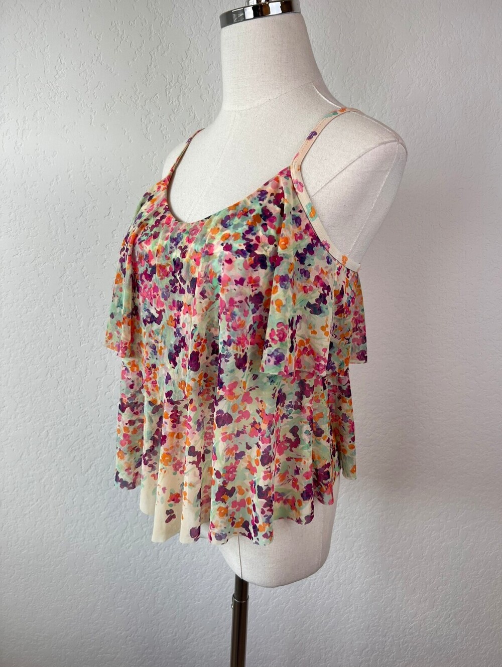 Vintage Y2K Floral Ruffle Layered Multicolor Swim Tankini Top size Medium - Picture 5 of 10